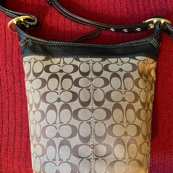 Coach Bags Coach Zipper Bucket Bag Brown Signature Jacquard And